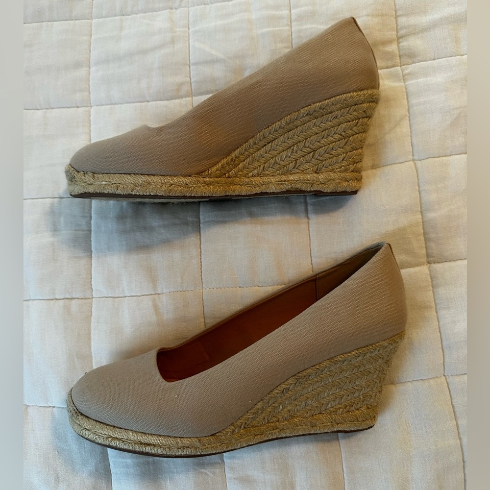 J. Crew Neutral Canvas Espadrille Wedge Pumps